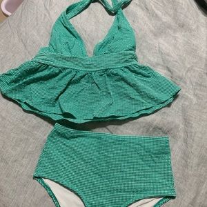 J crew green gingham 2 piece tankini small